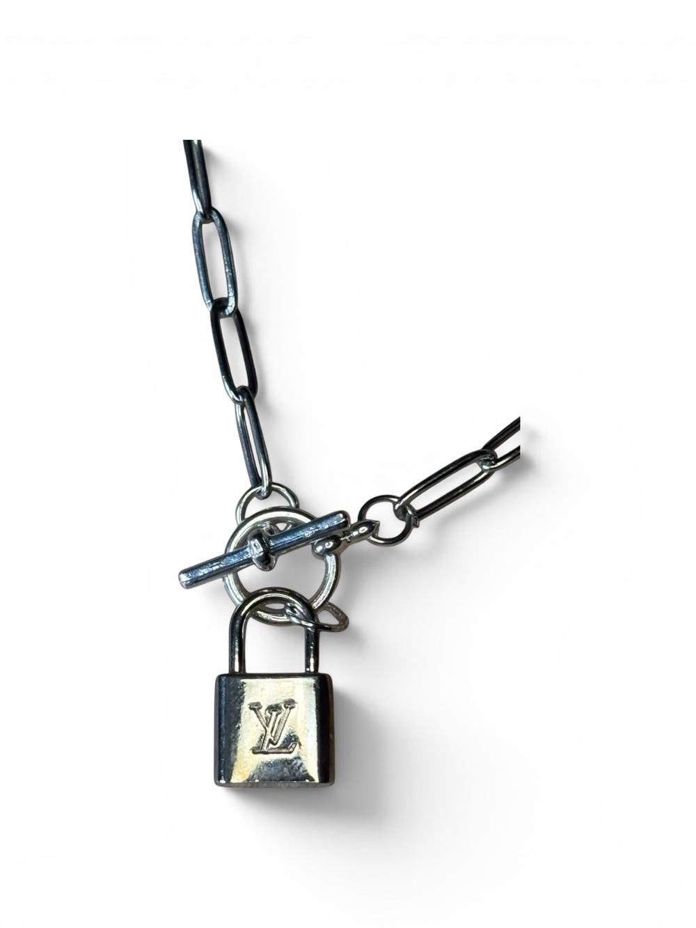 Authentic Silver Louis Vuitton Upcycled LV double-sided lock 🔒 charm necklace - Picture 6 of 9